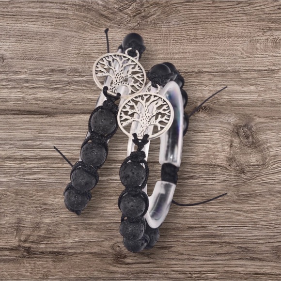 Tree of Life Natural Stone Black Lava Rock Unisex Adjustable Cord Bracelet NEW - Picture 5 of 11